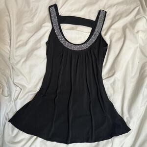 Y2K BCX Beaded Black Babydoll Top